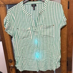 Green and White Striped Blouse